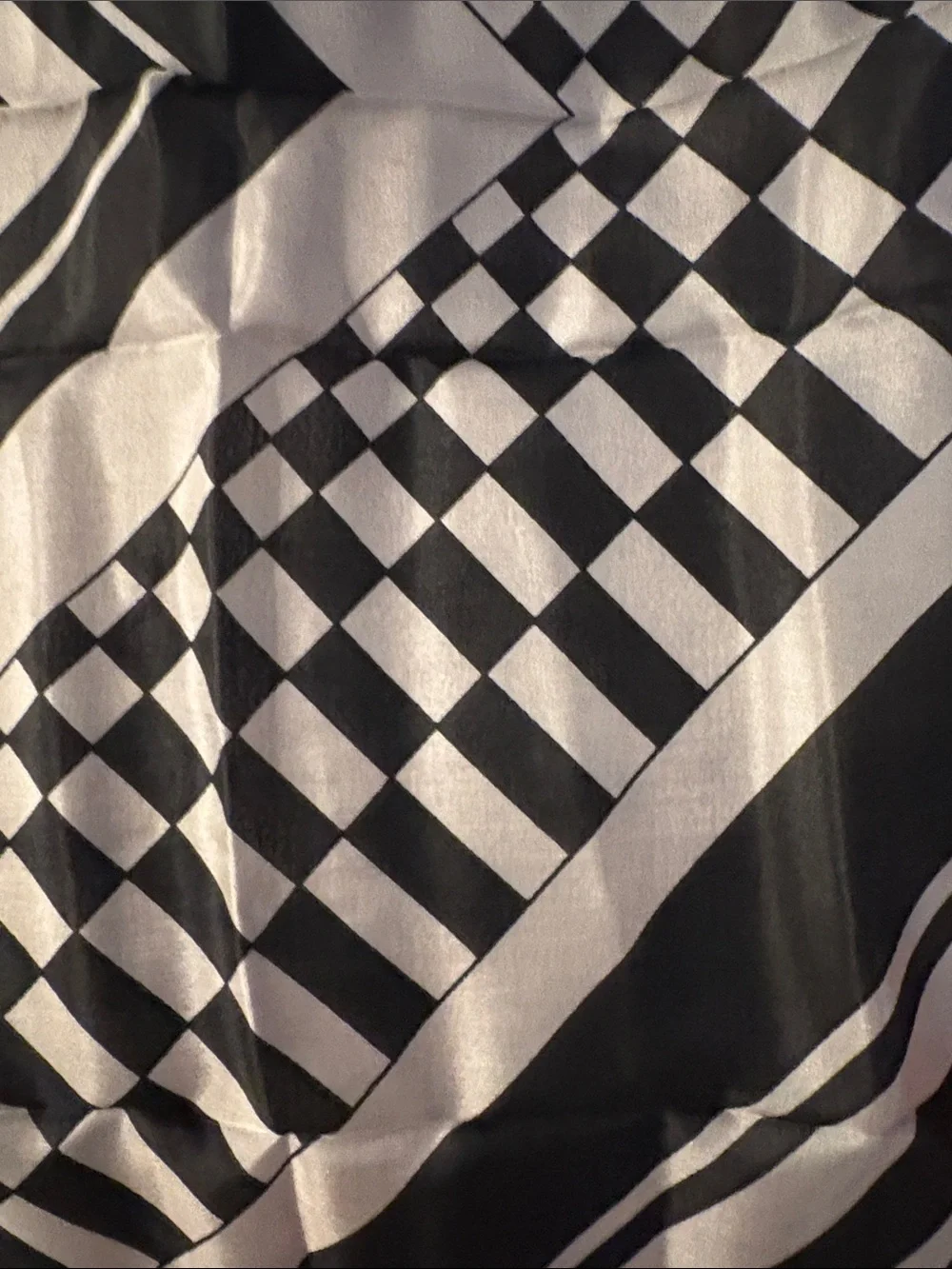 Graphic Black & White Geometric Scarf with Red Border